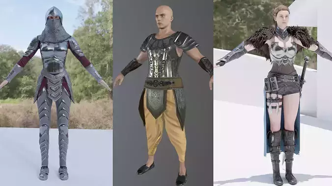 Warriors woman in armor on wall 3D Model Collection