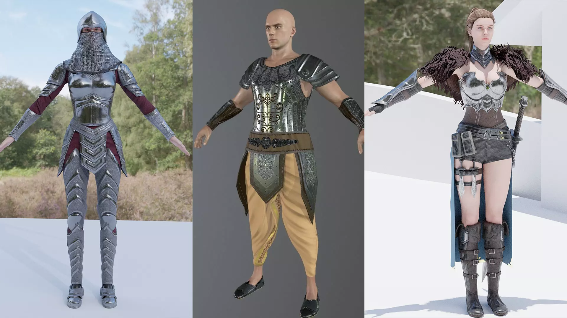 Warriors woman in armor on wall 3D Model Collection_0