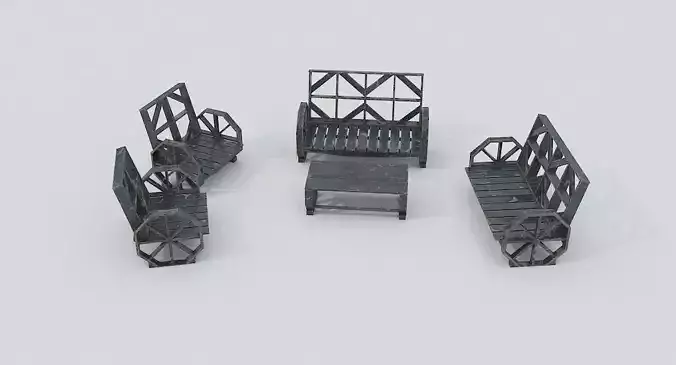 Wooden Bench and Table PBR