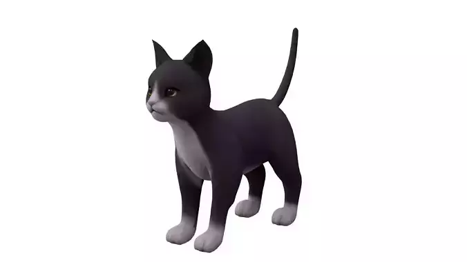 Cat black white  Low-poly 3D model