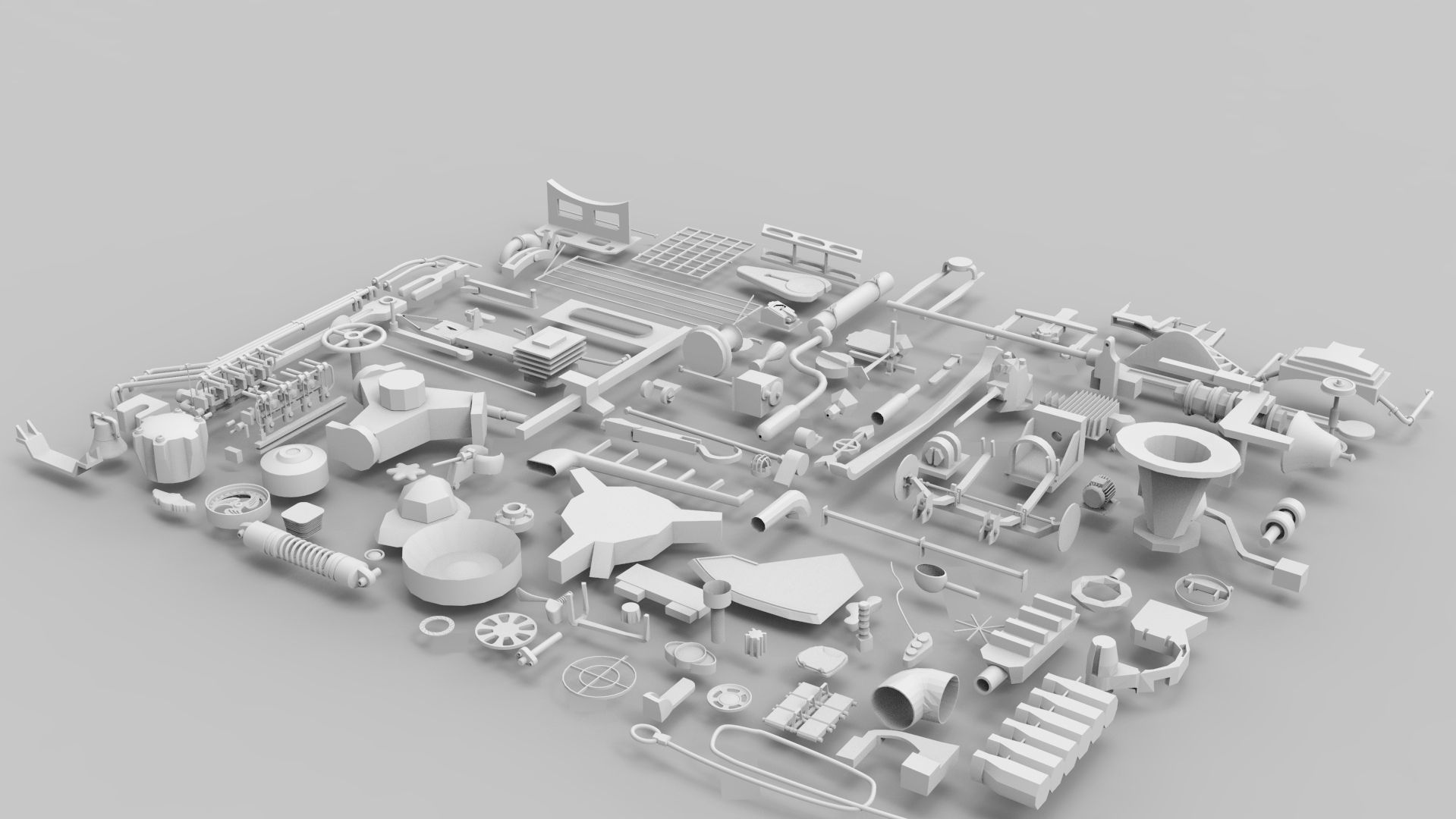 Kitbash-7 parts of machine 3D model_1