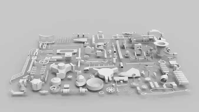 Kitbash-7 parts of machine 3D model