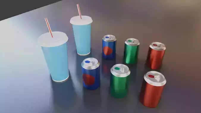 Low Poly Cup and Cans