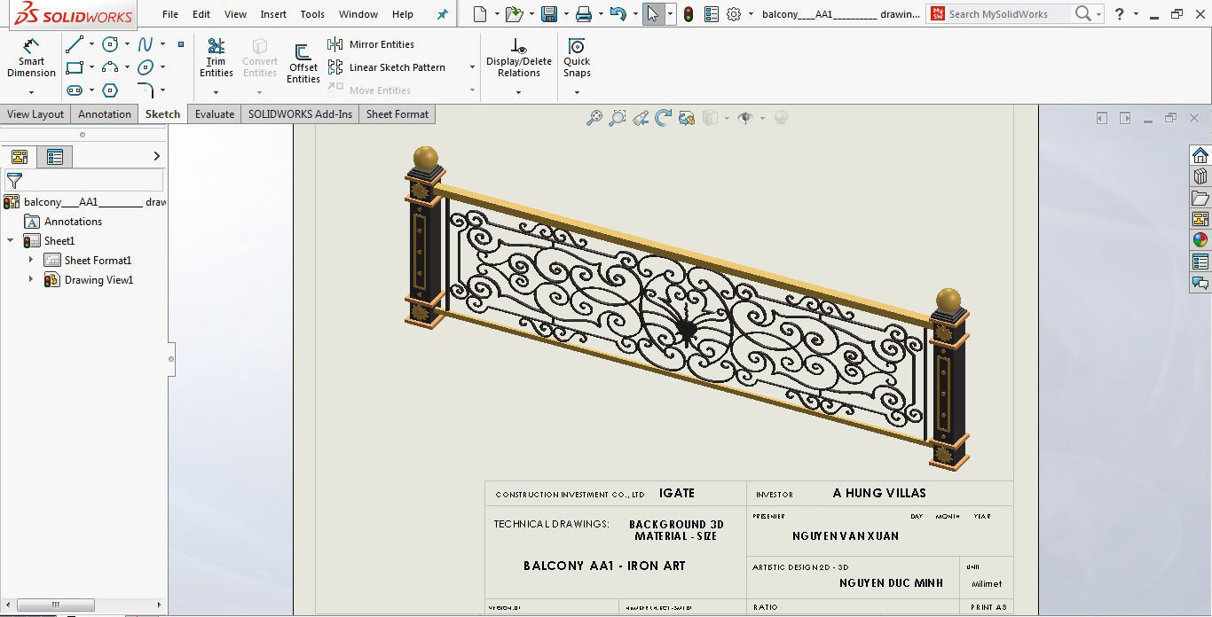 Art iron balcony AA1- 3D model with 2D drawings ready 3D model_37