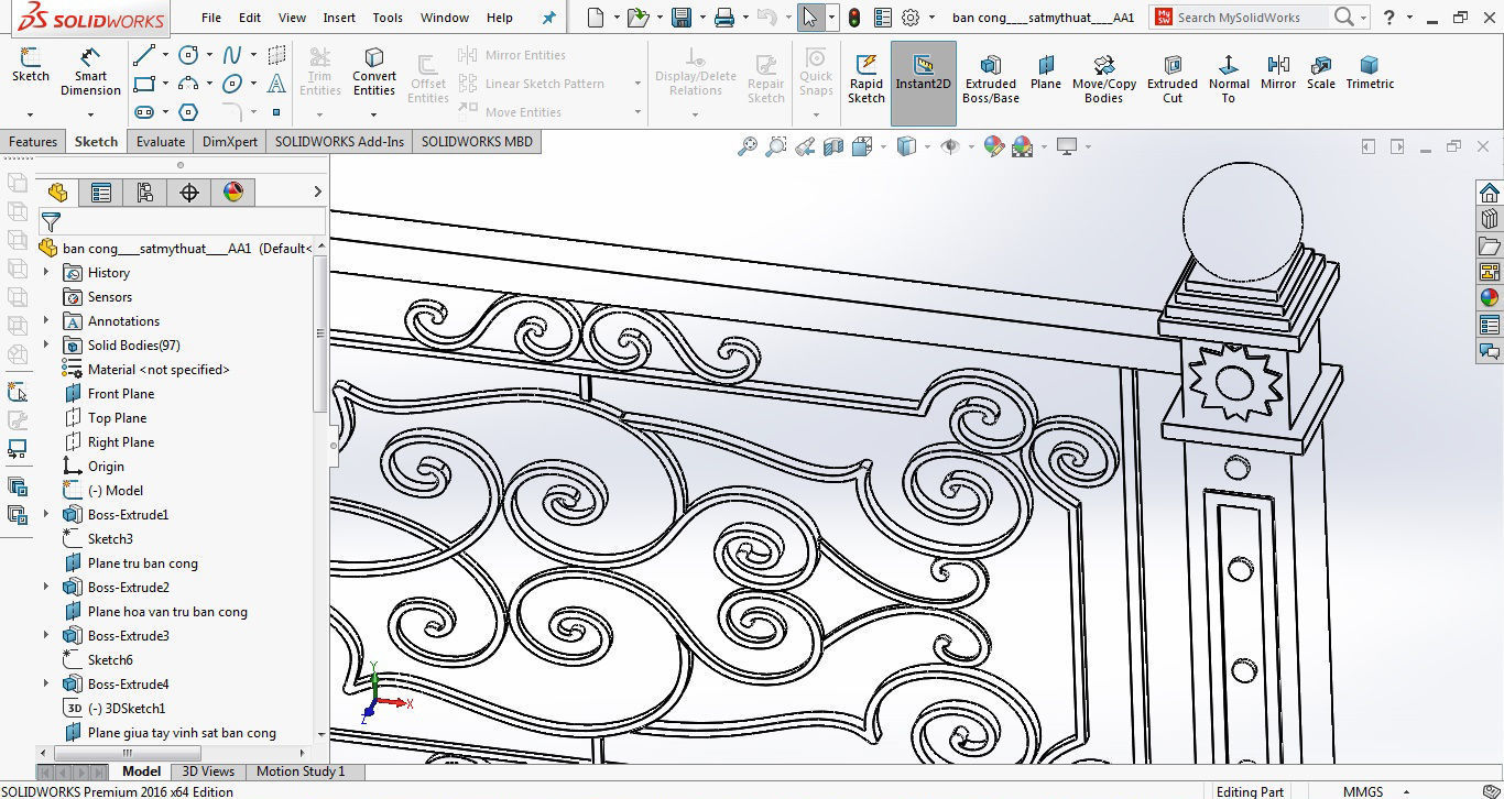 Art iron balcony AA1- 3D model with 2D drawings ready 3D model_51