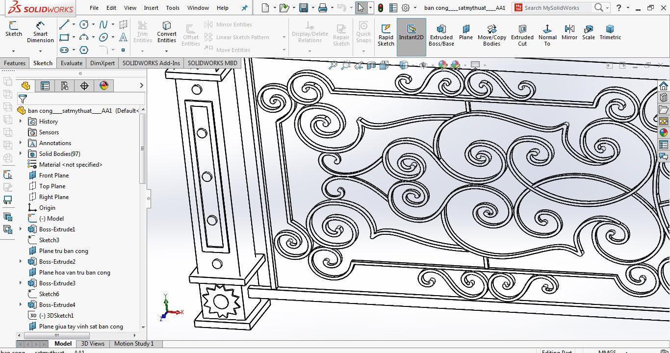 Art iron balcony AA1- 3D model with 2D drawings ready 3D model_50