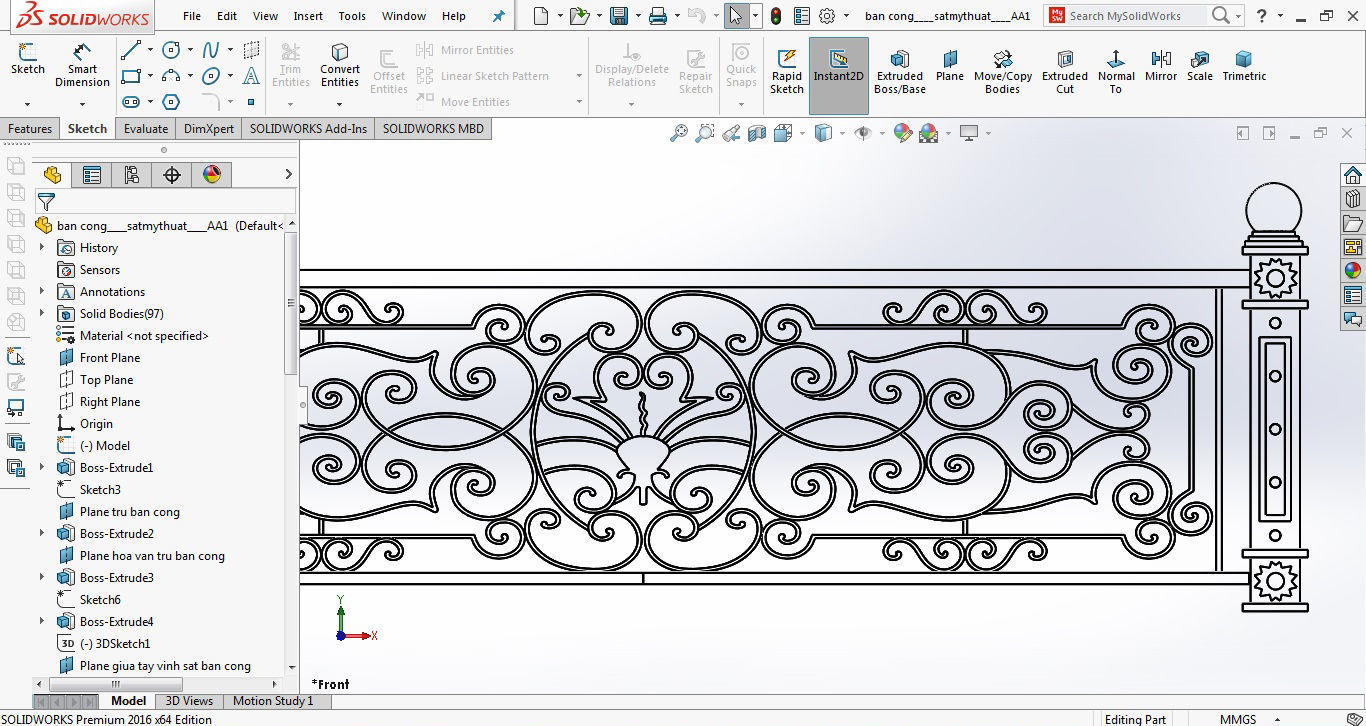 Art iron balcony AA1- 3D model with 2D drawings ready 3D model_22
