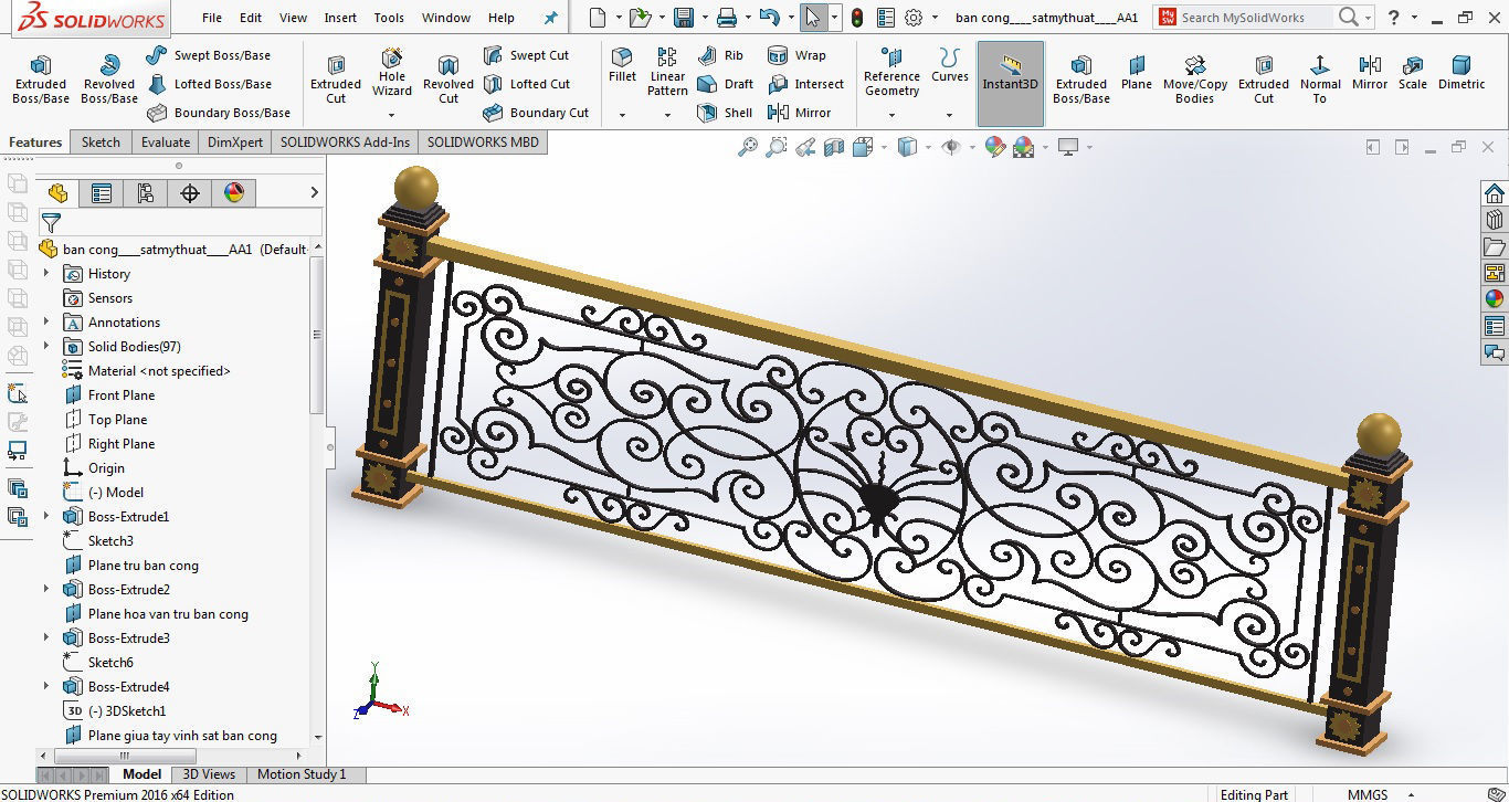 Art iron balcony AA1- 3D model with 2D drawings ready 3D model_1