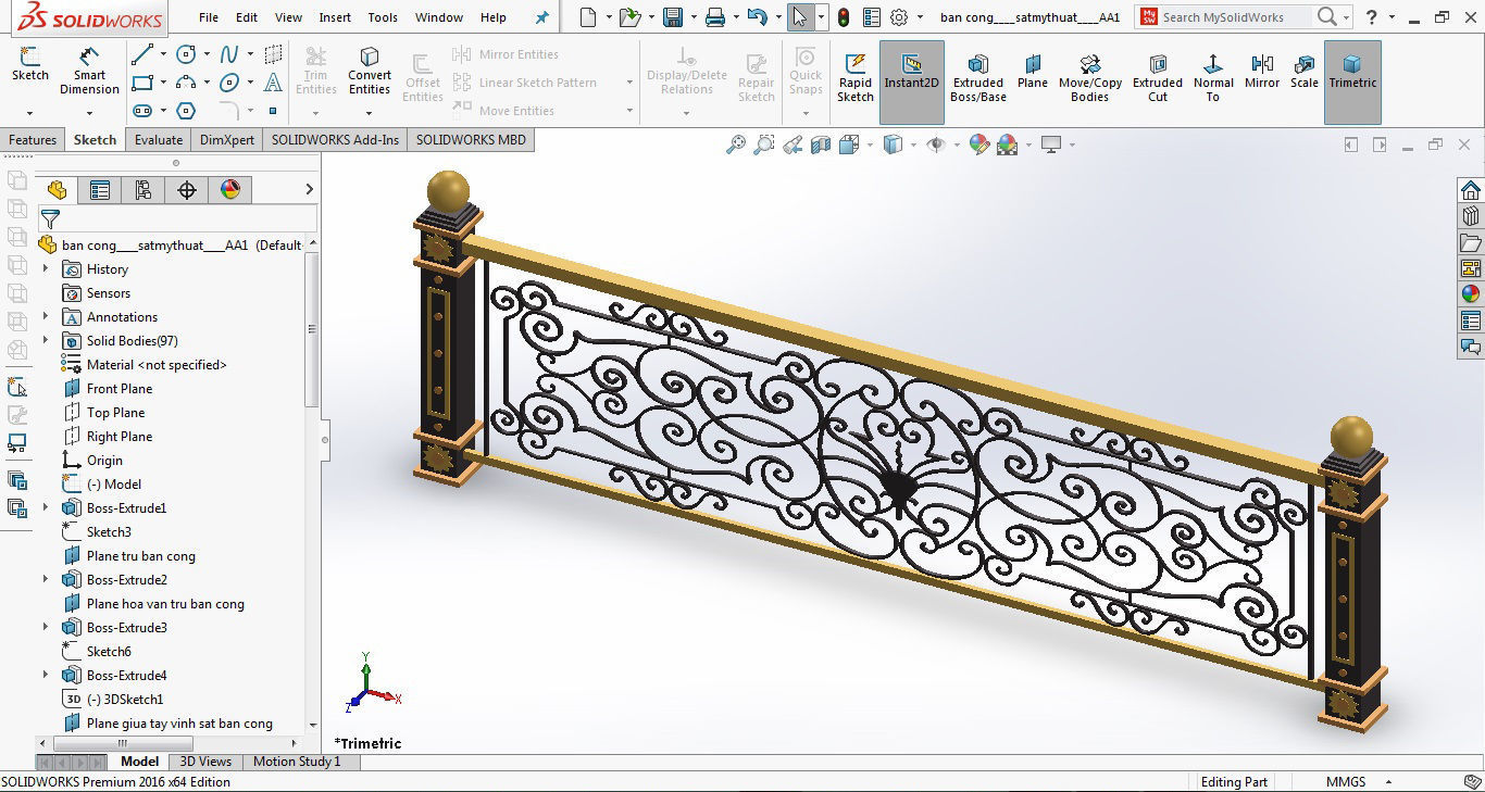 Art iron balcony AA1- 3D model with 2D drawings ready 3D model_39