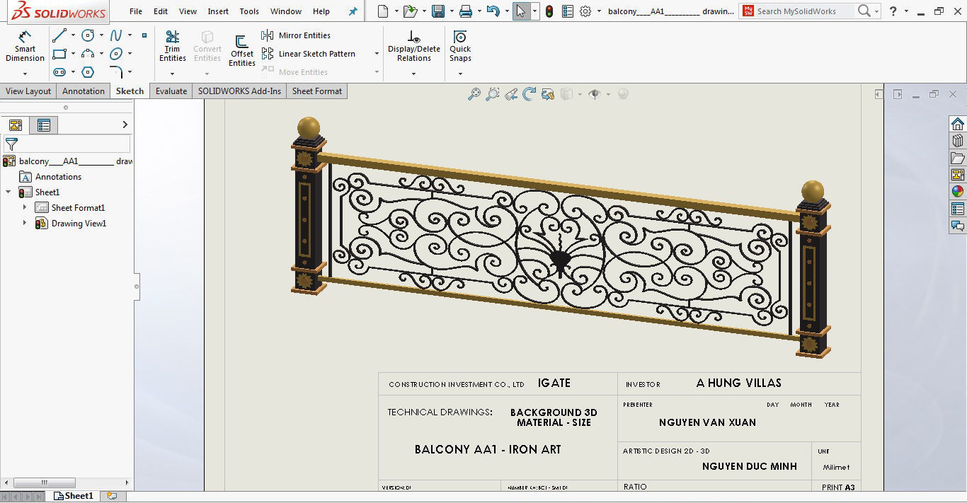 Art iron balcony AA1- 3D model with 2D drawings ready 3D model_25