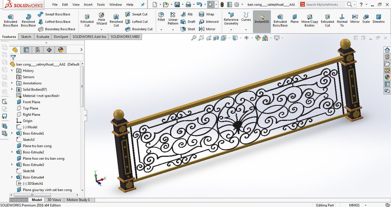 Art iron balcony AA1- 3D model with 2D drawings ready 3D model_38