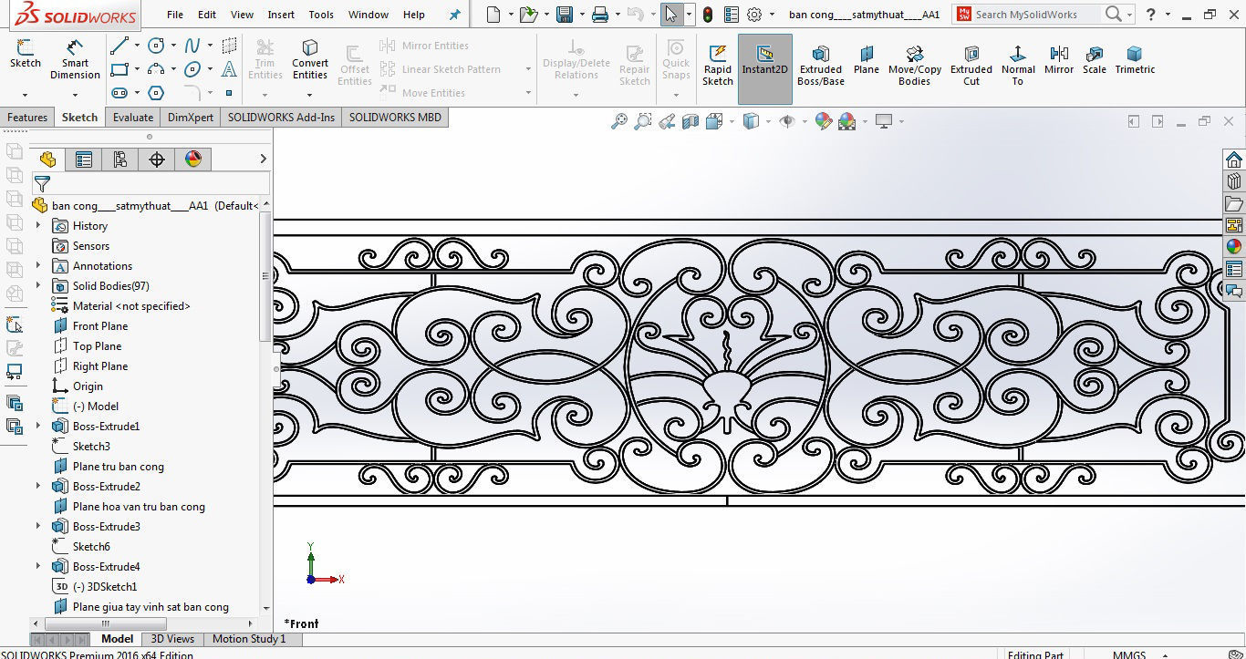 Art iron balcony AA1- 3D model with 2D drawings ready 3D model_20