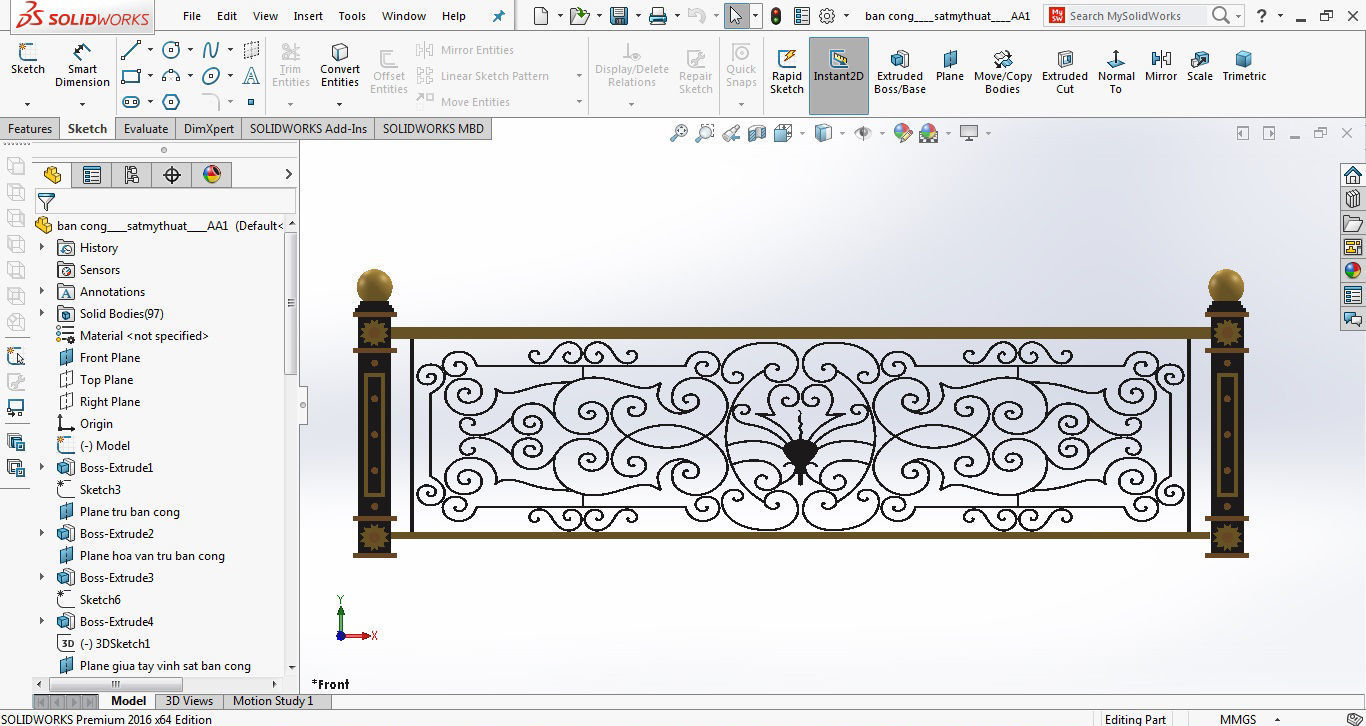 Art iron balcony AA1- 3D model with 2D drawings ready 3D model_40