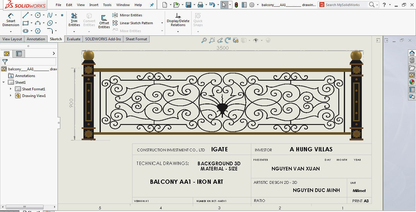Art iron balcony AA1- 3D model with 2D drawings ready 3D model_24