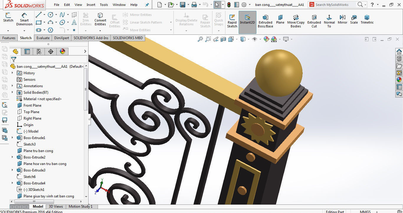 Art iron balcony AA1- 3D model with 2D drawings ready 3D model_3