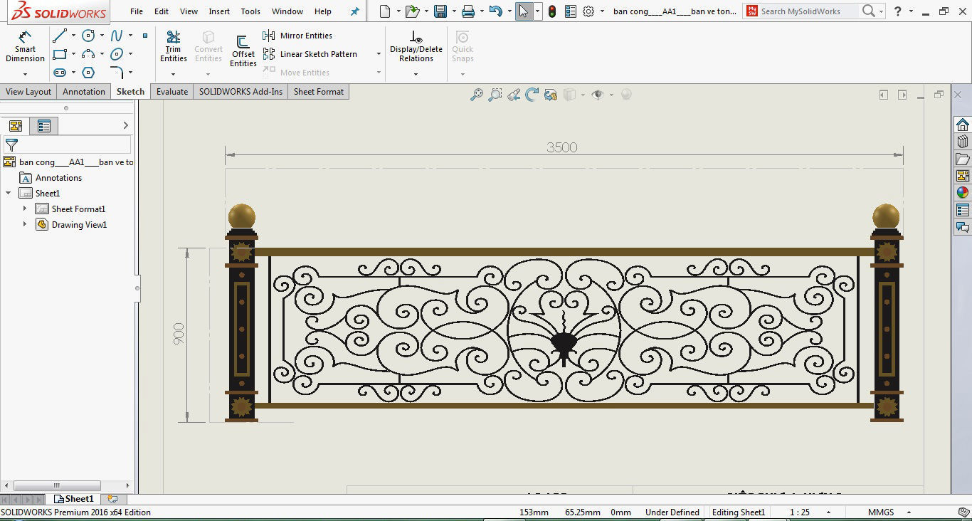 Art iron balcony AA1- 3D model with 2D drawings ready 3D model_28