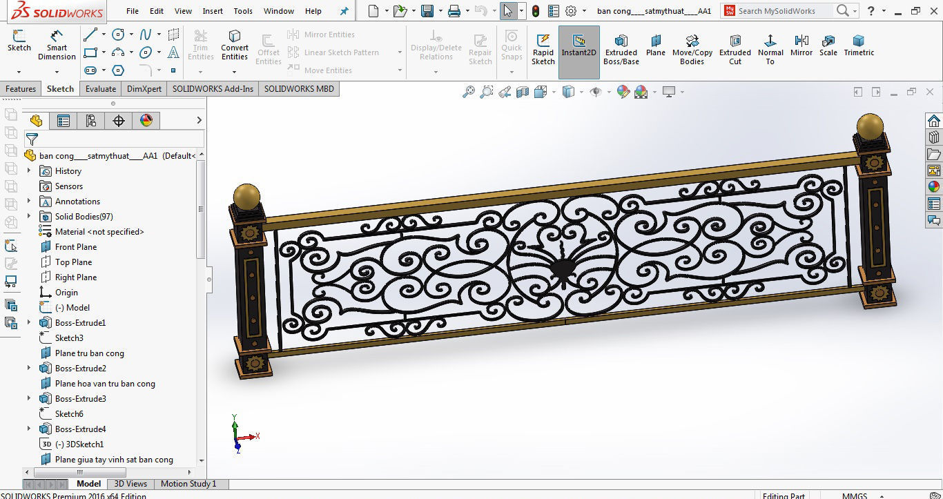 Art iron balcony AA1- 3D model with 2D drawings ready 3D model_23