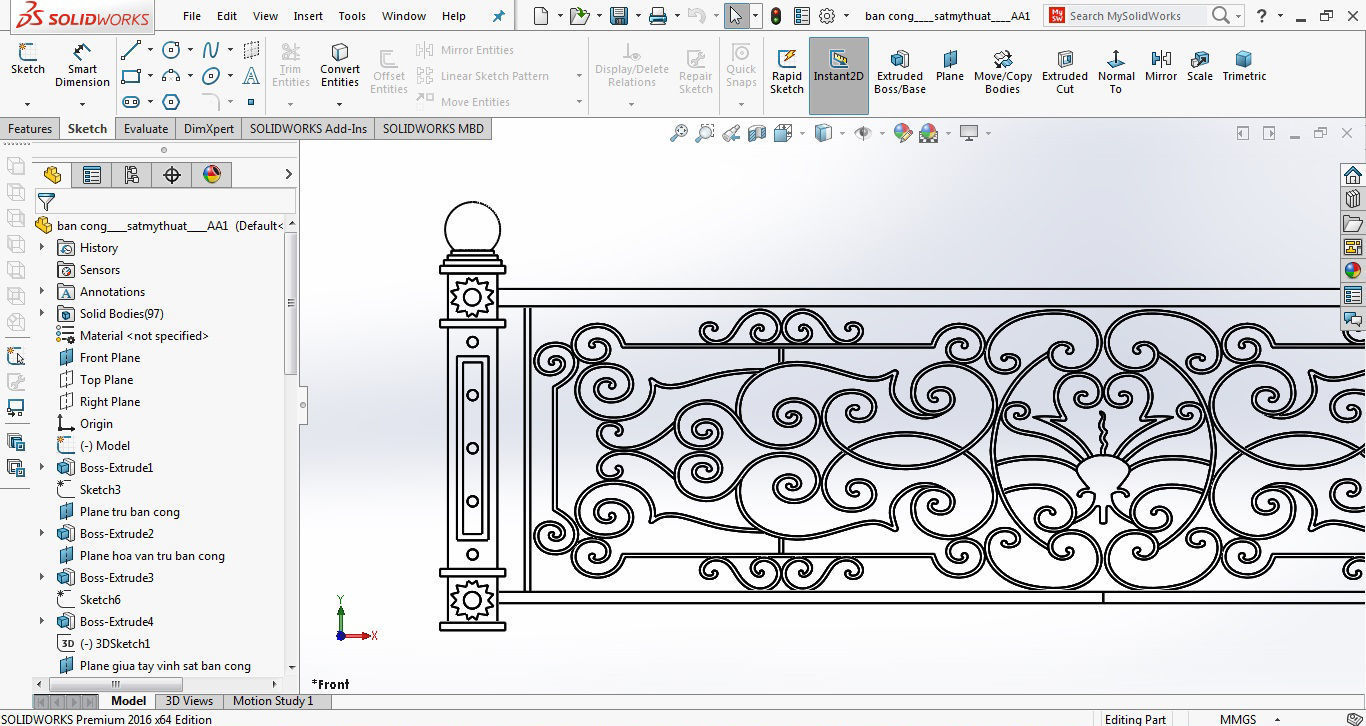 Art iron balcony AA1- 3D model with 2D drawings ready 3D model_21