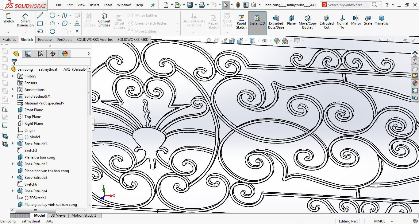 Art iron balcony AA1- 3D model with 2D drawings ready 3D model_49