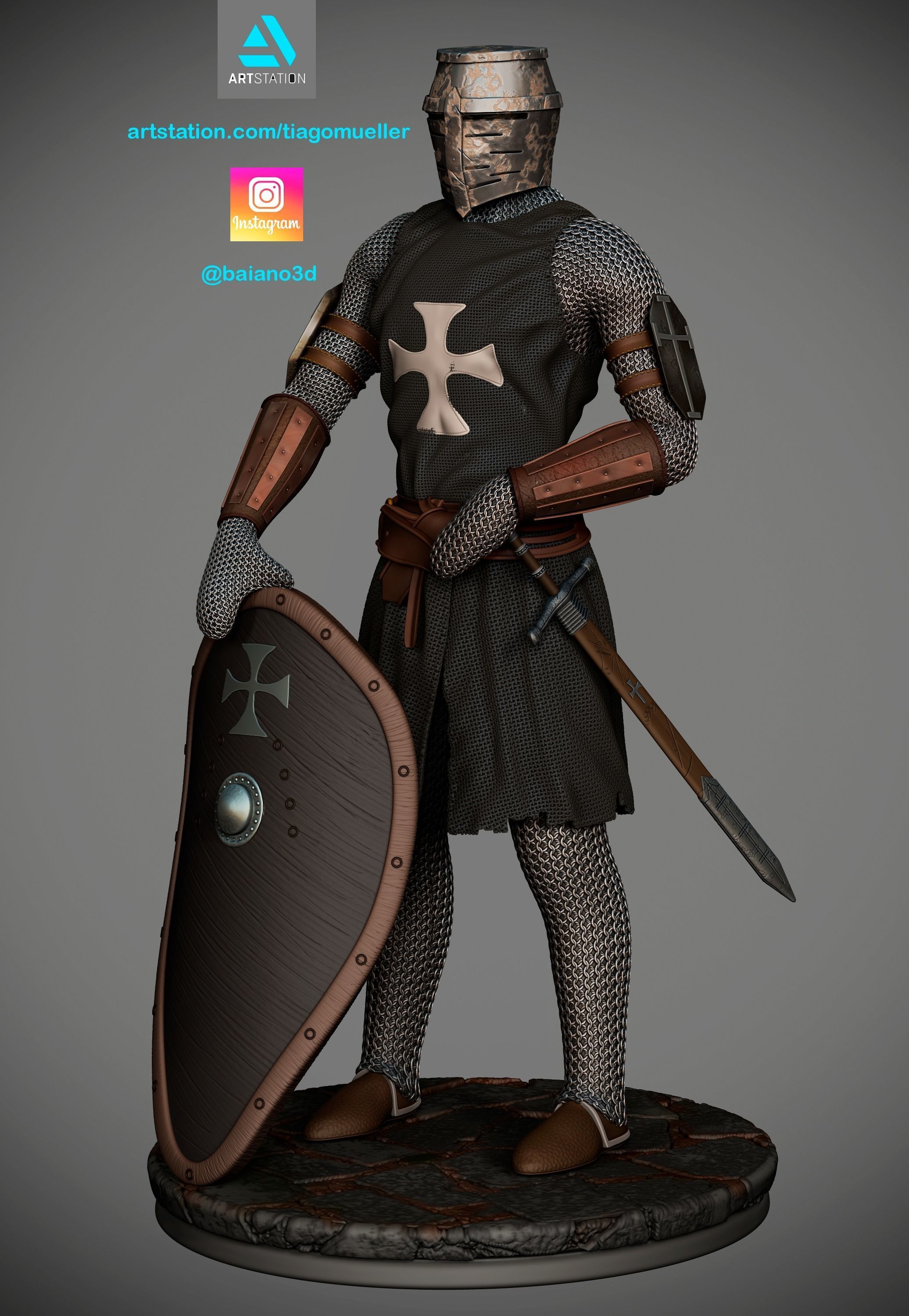 Templar - Stl medieval knight 3D print model_7