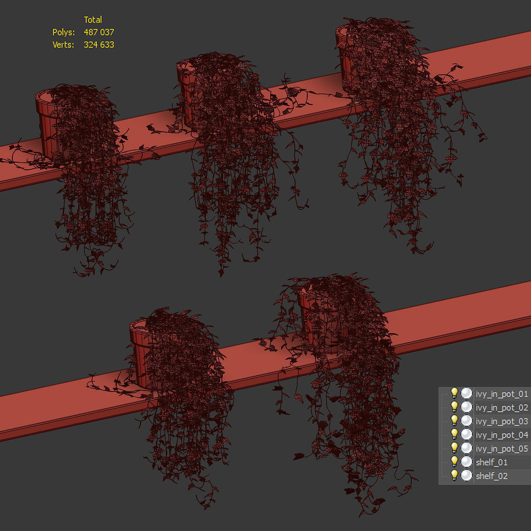 Ivy in pots on the shelves - 5 models 3D model_3