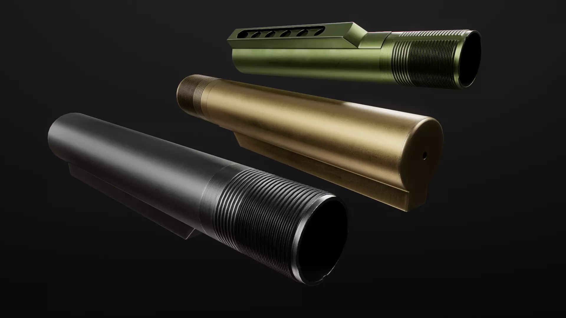 AR15 Carbine Buffer Tubes collection Free low-poly 3D model_0