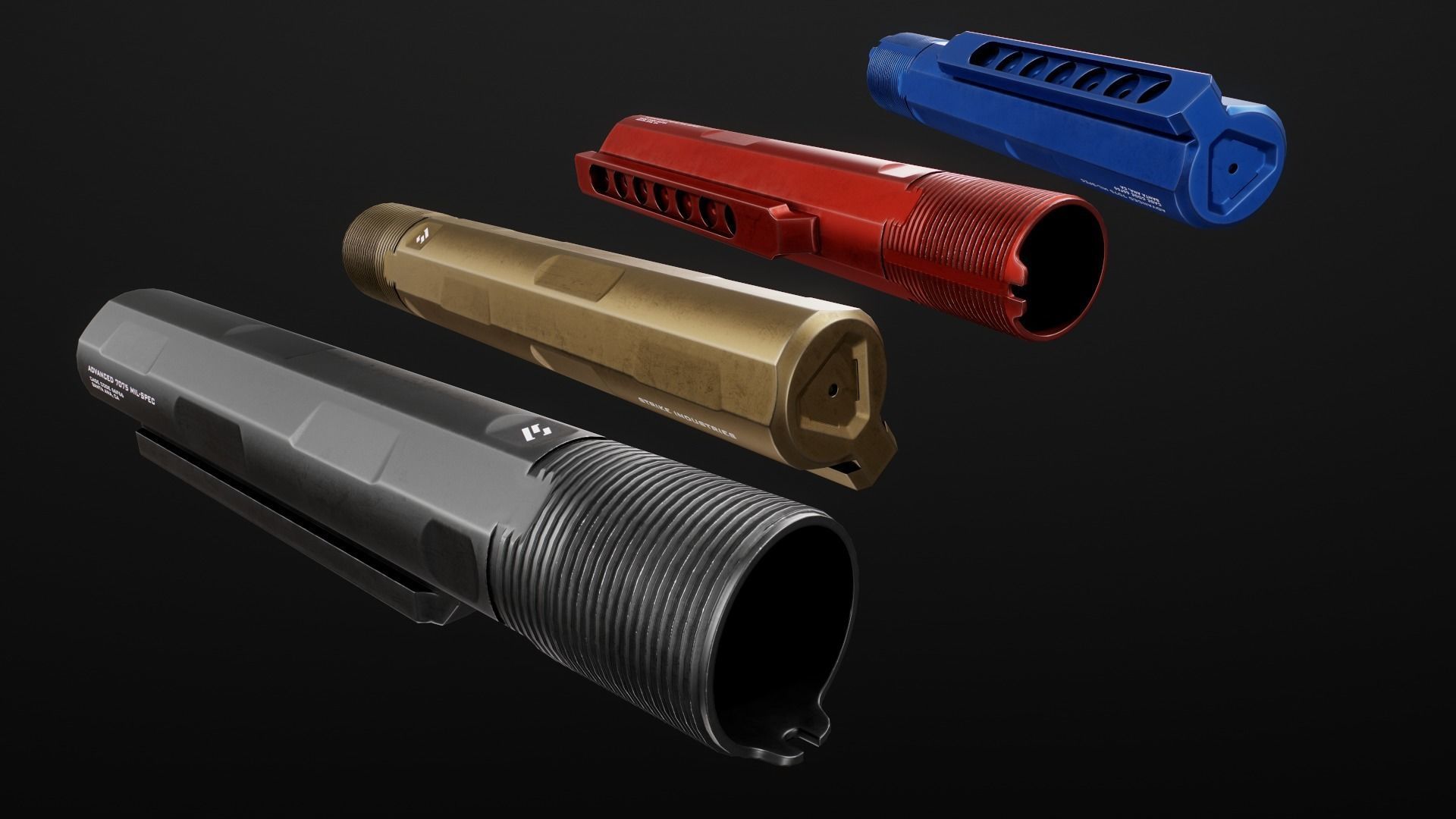 AR15 Carbine Buffer Tubes collection Free low-poly 3D model_7