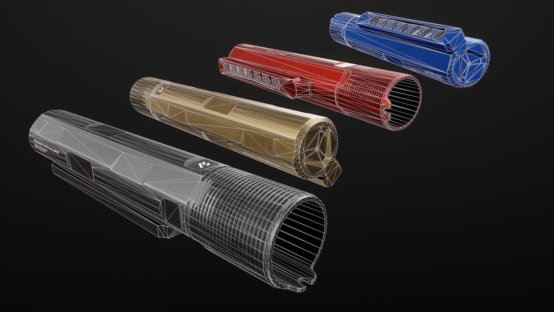 AR15 Carbine Buffer Tubes collection Free low-poly 3D model_8