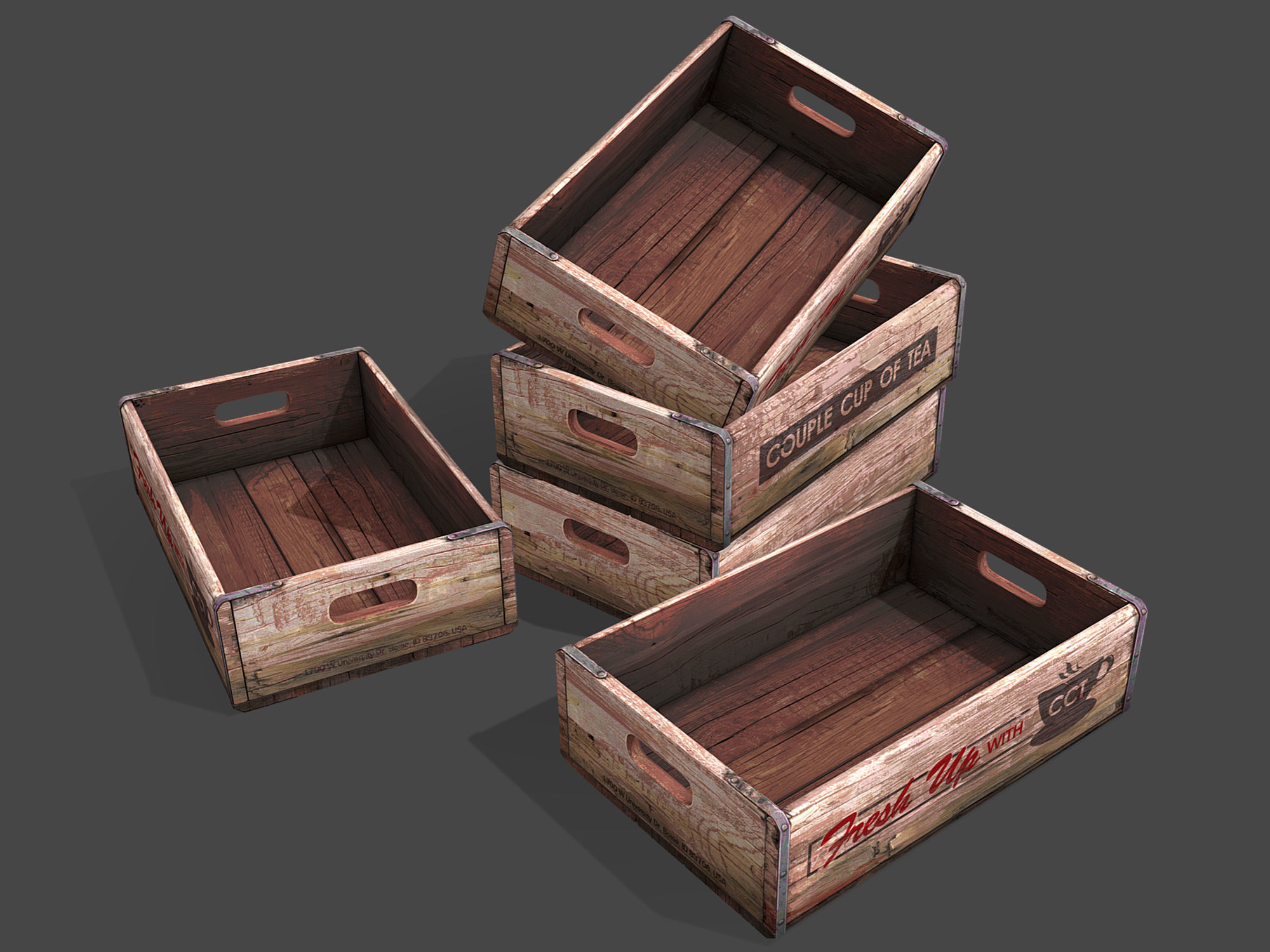 Old Crate Low-poly 3D model_8