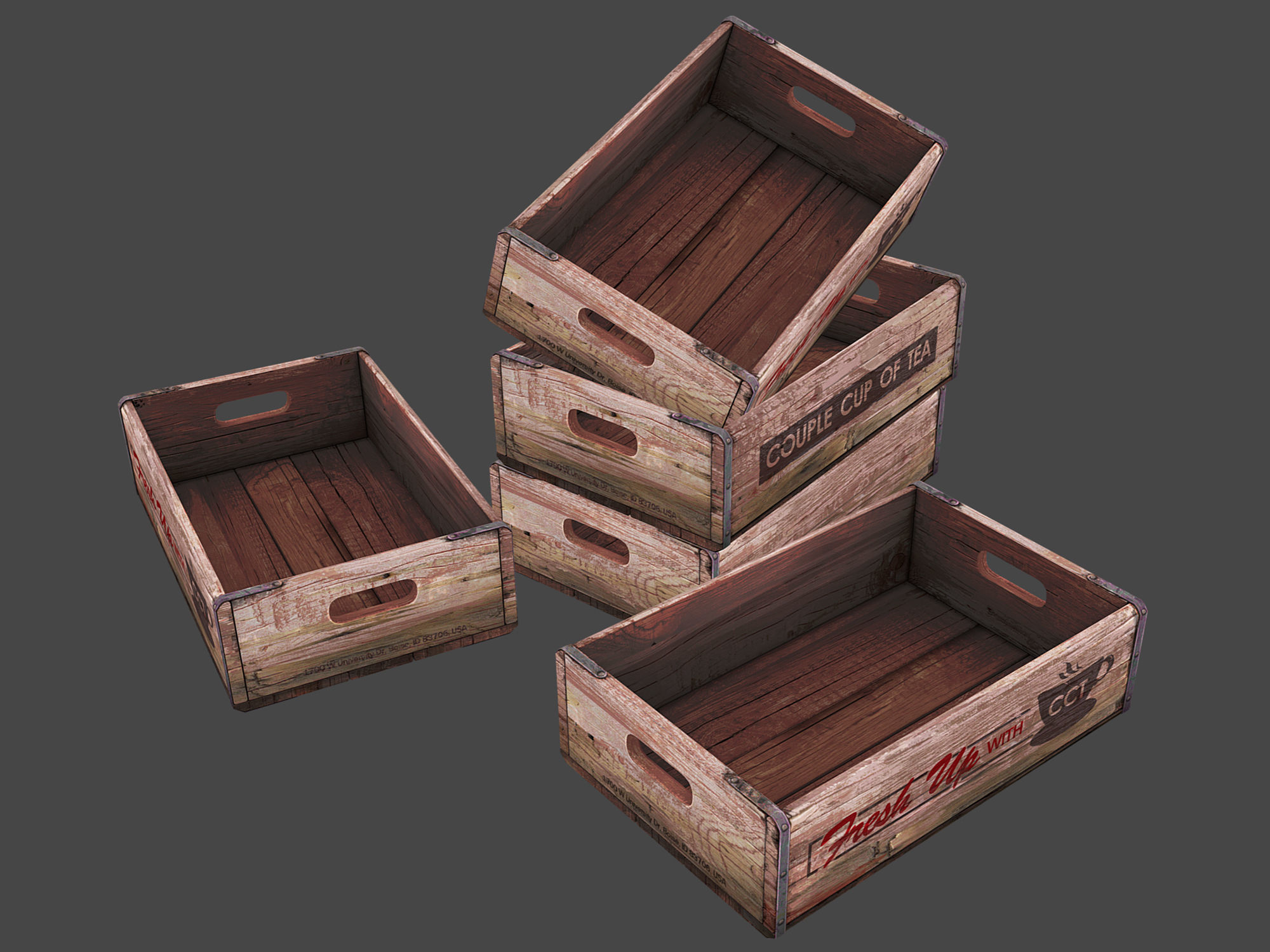 Old Crate Low-poly 3D model_10