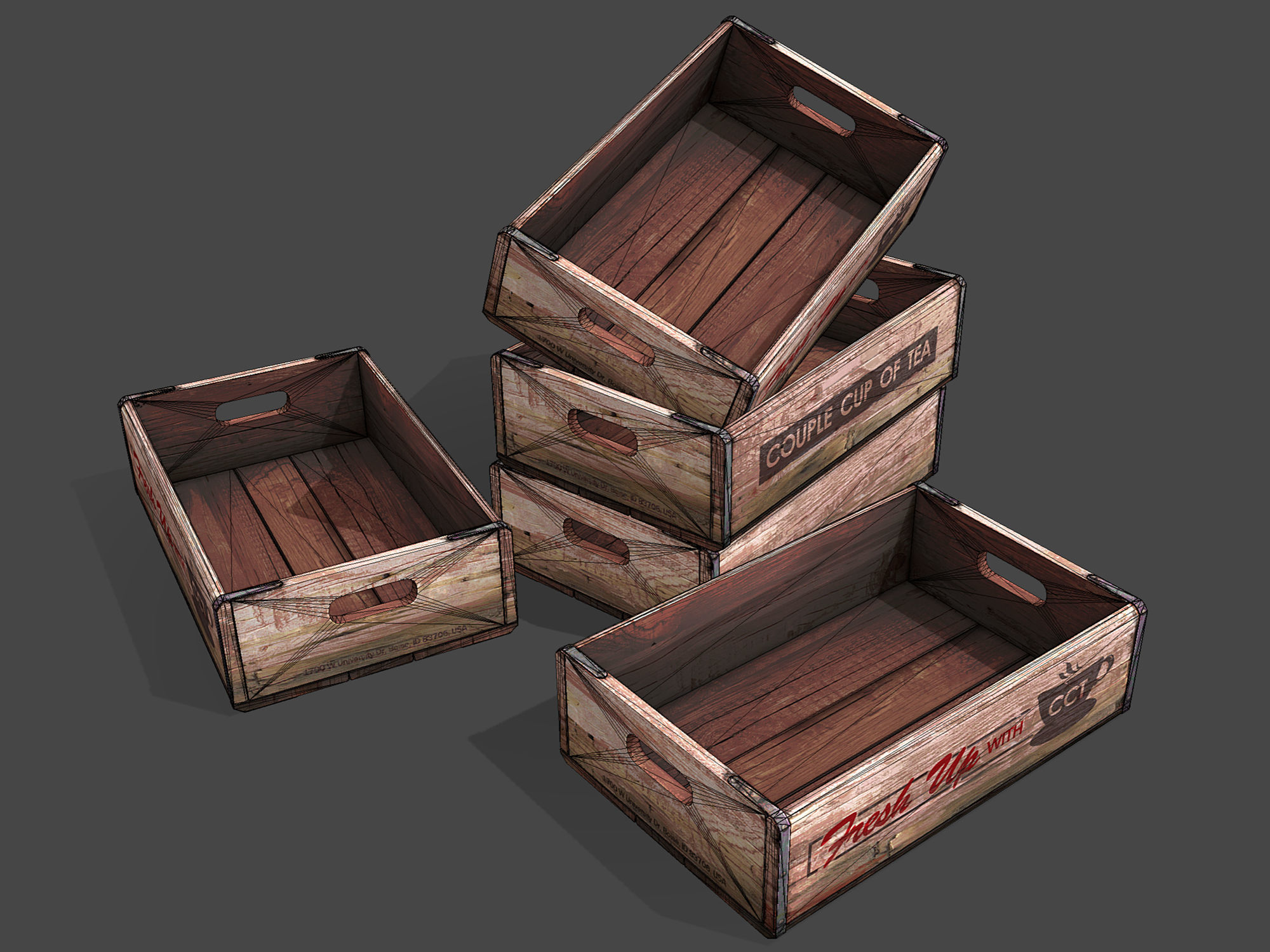Old Crate Low-poly 3D model_9