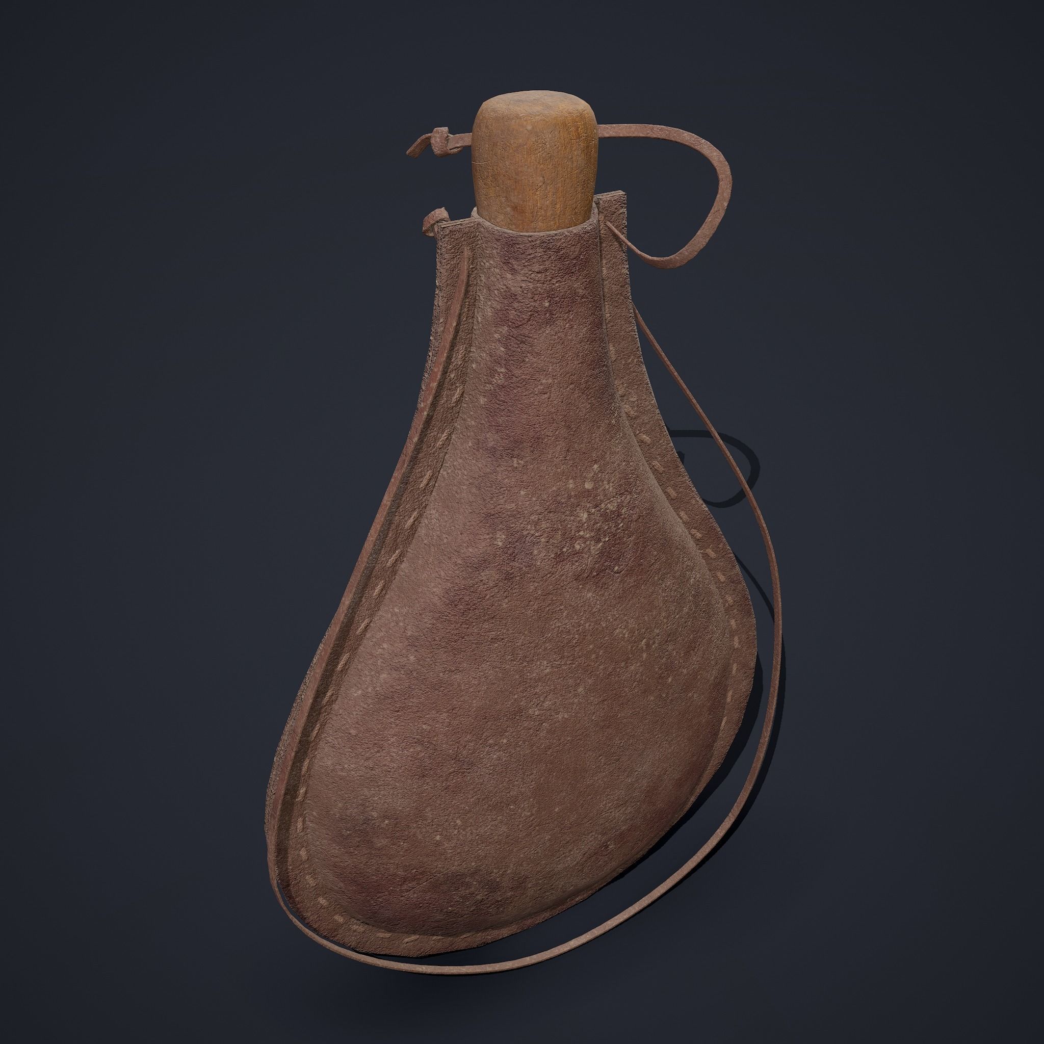 Medieval Leather Water Bottle Low-poly 3D model_11