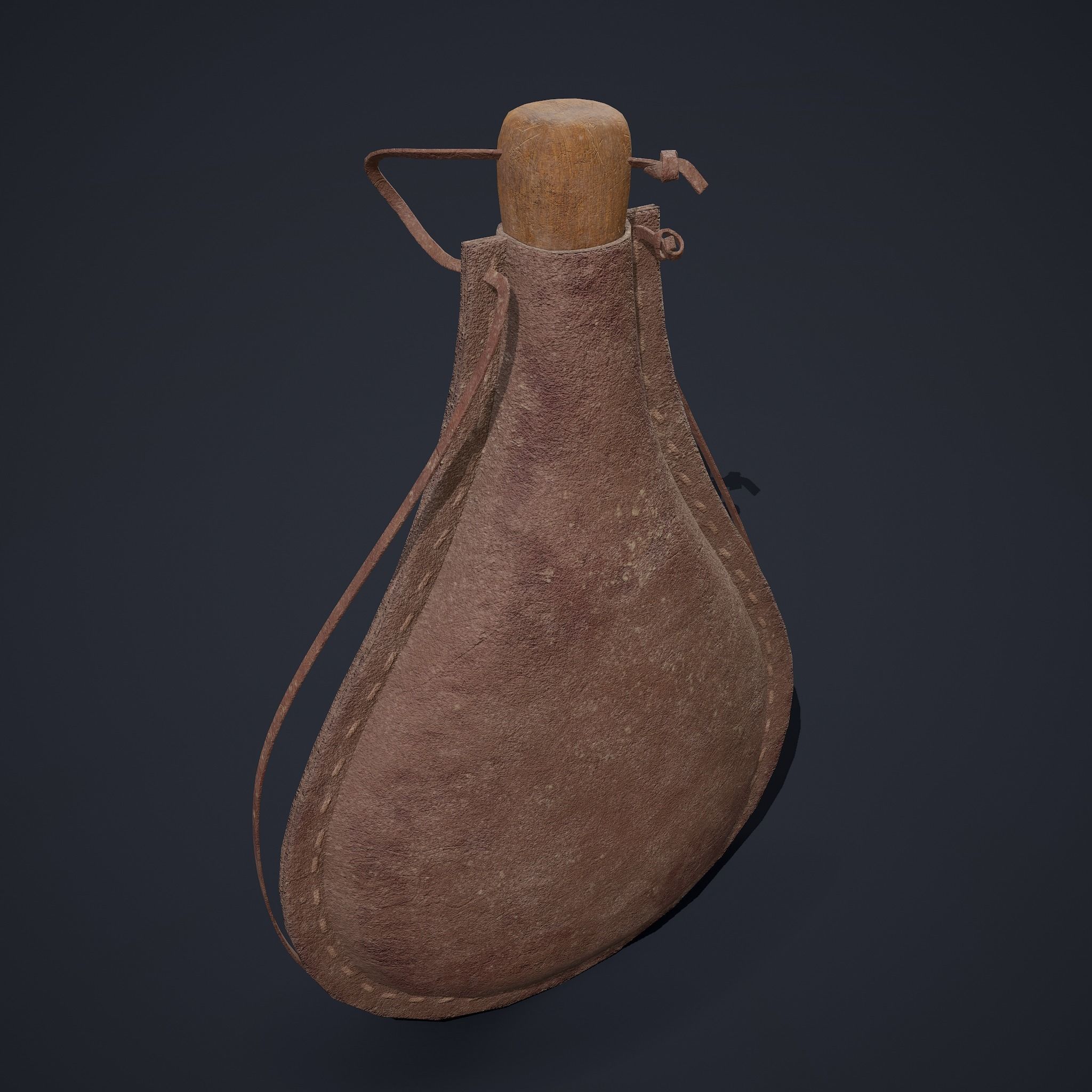 Medieval Leather Water Bottle Low-poly 3D model_8