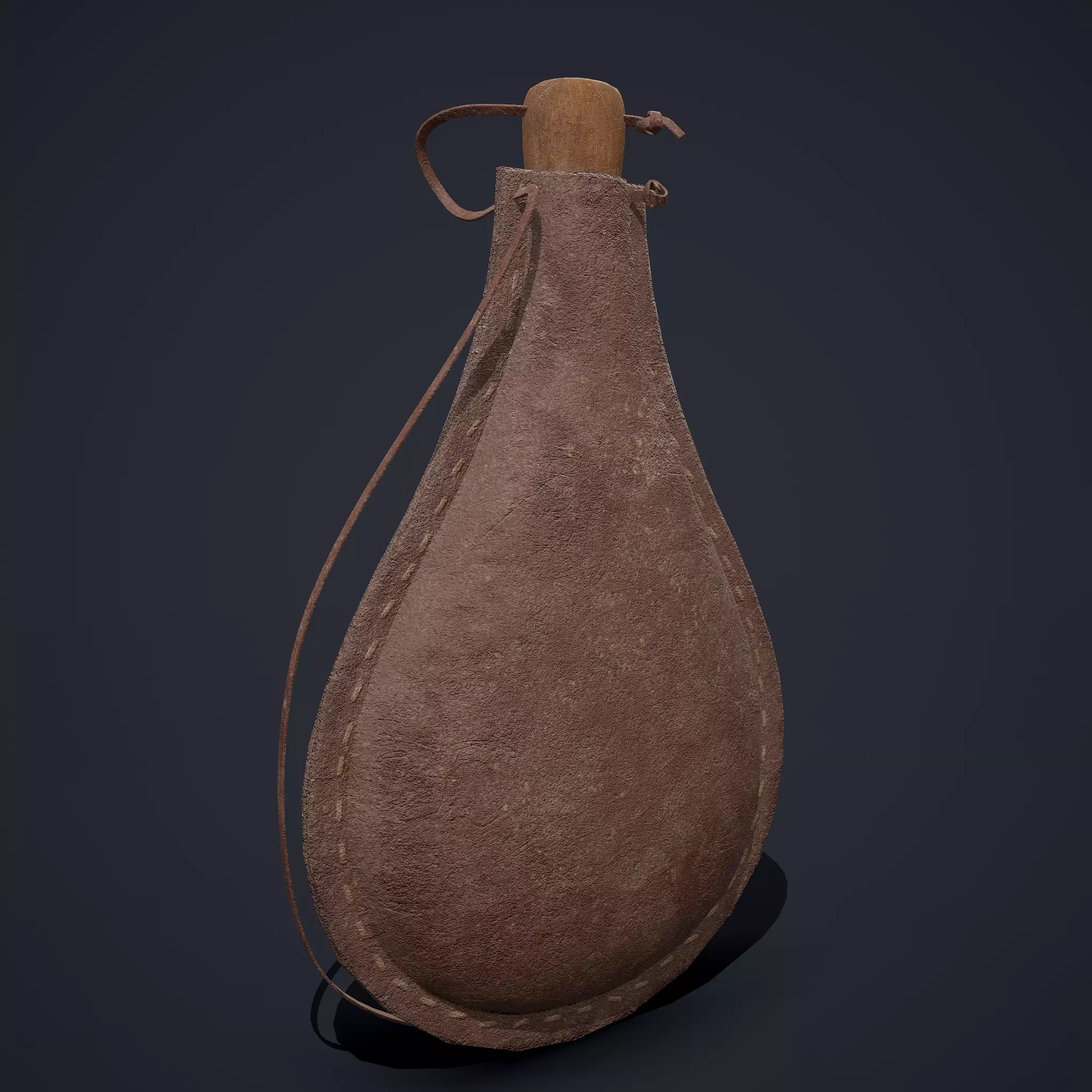 Medieval Leather Water Bottle Low-poly 3D model_0