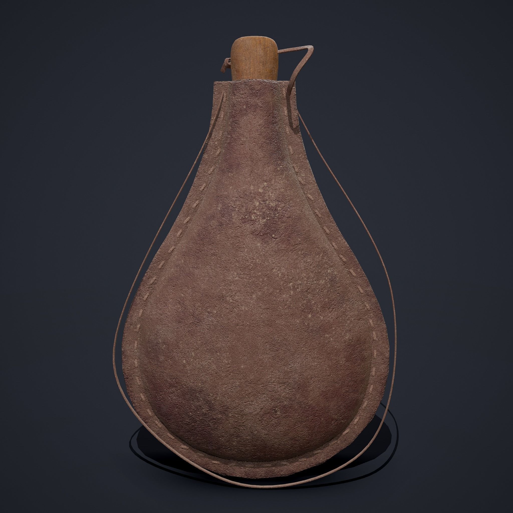 Medieval Leather Water Bottle Low-poly 3D model_6