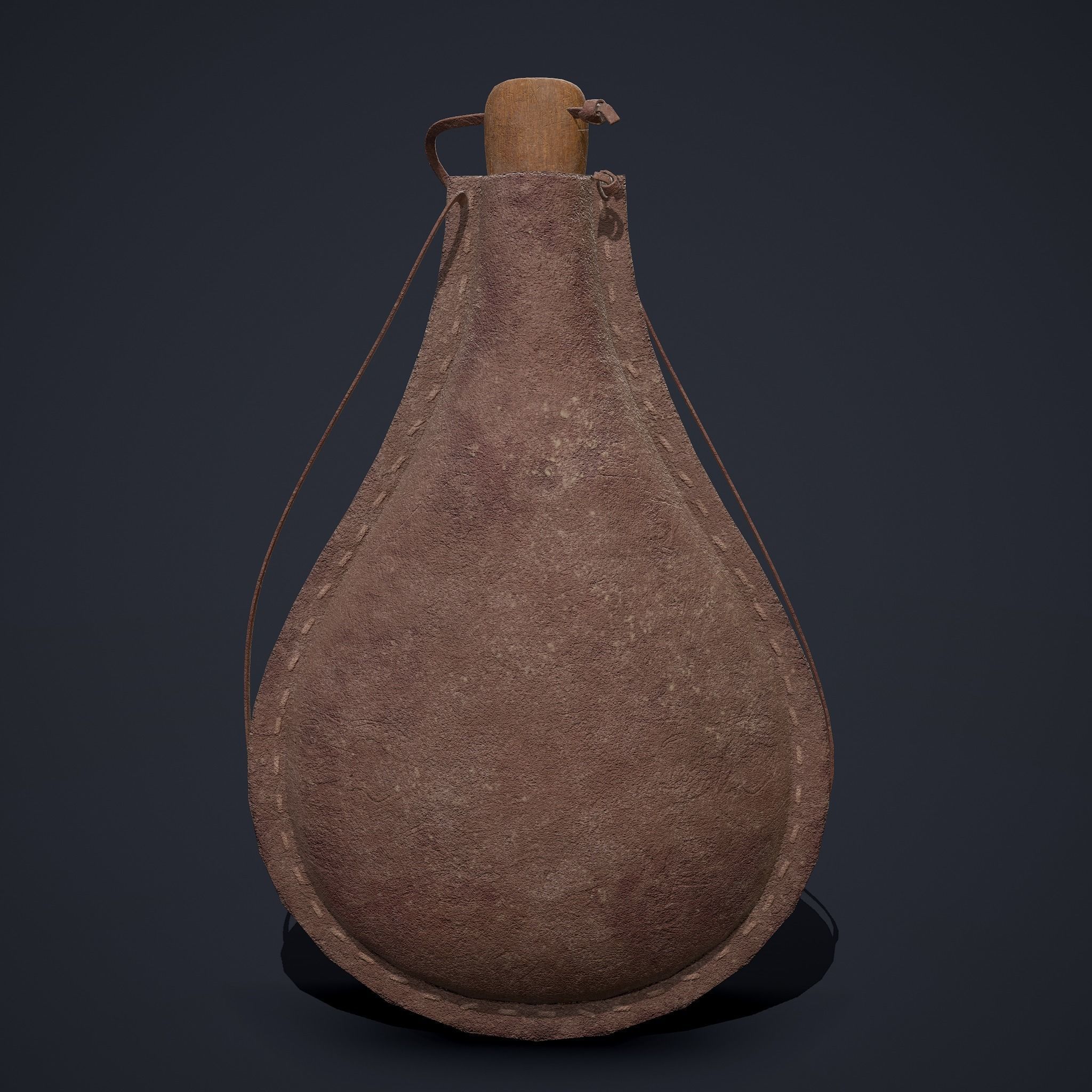 Medieval Leather Water Bottle Low-poly 3D model_2