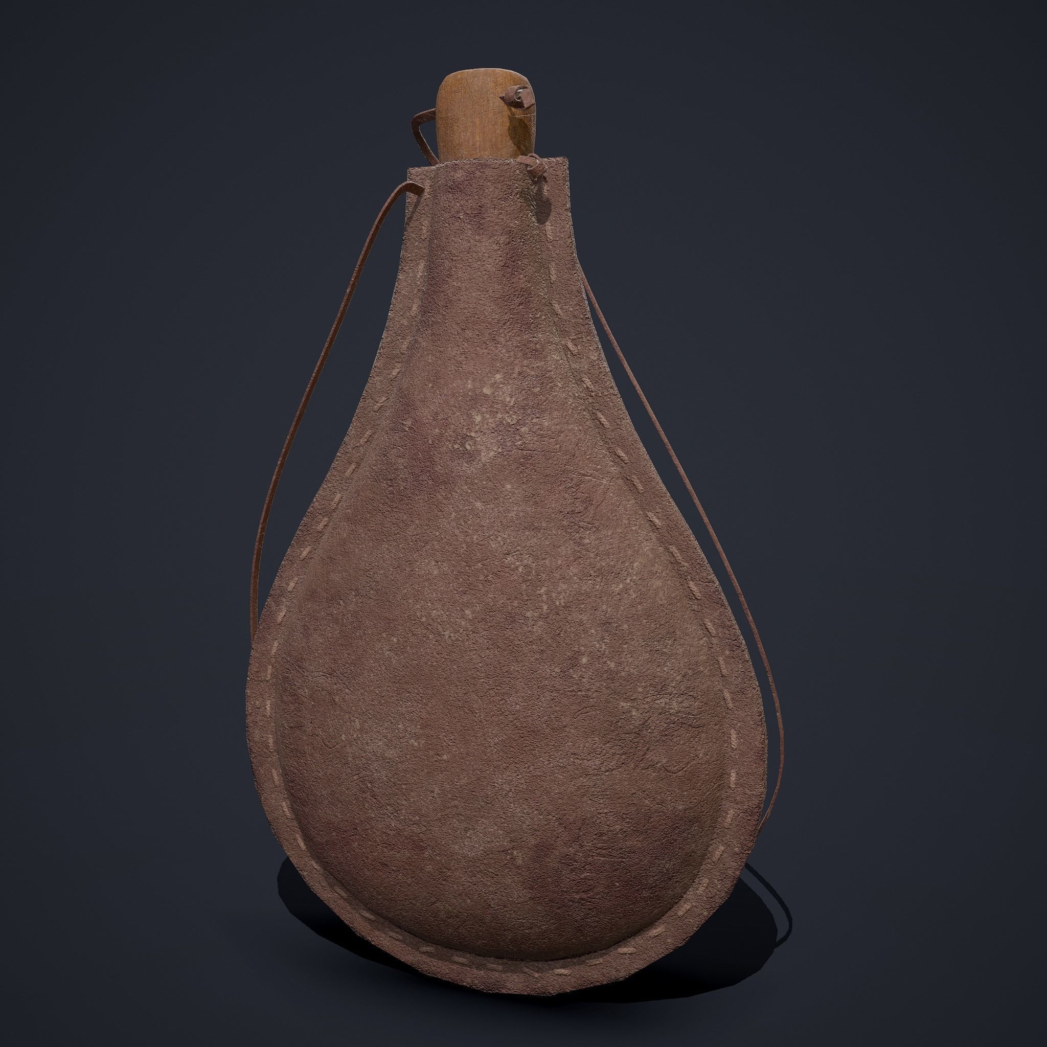 Medieval Leather Water Bottle Low-poly 3D model_1