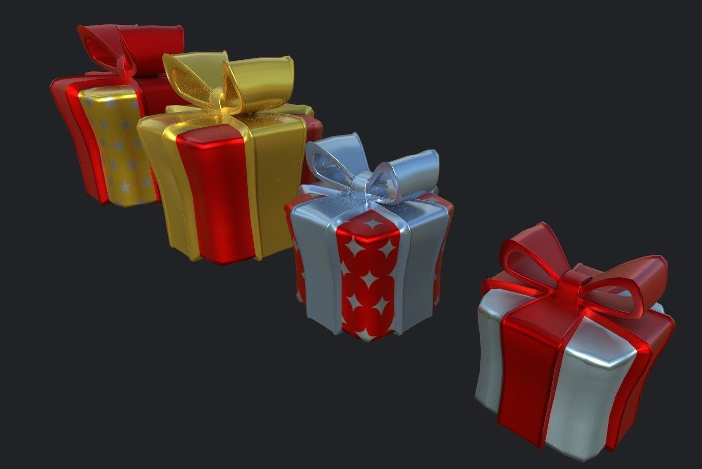 Gifts christmas gift boxes Low-poly 3D model_5