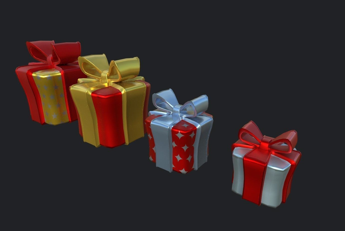 Gifts christmas gift boxes Low-poly 3D model_4