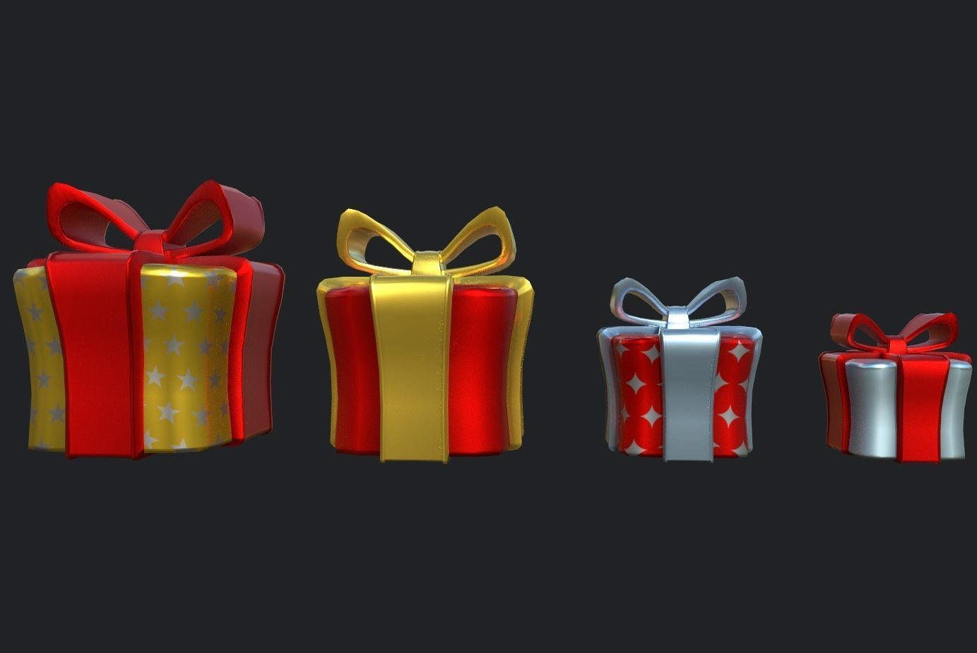 Gifts christmas gift boxes Low-poly 3D model_10