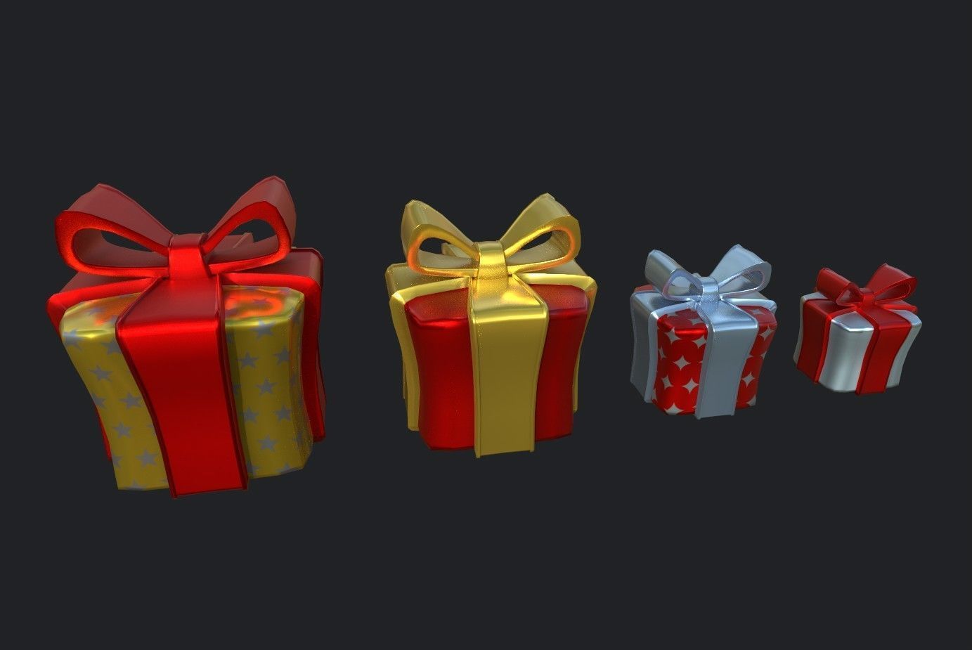 Gifts christmas gift boxes Low-poly 3D model_2