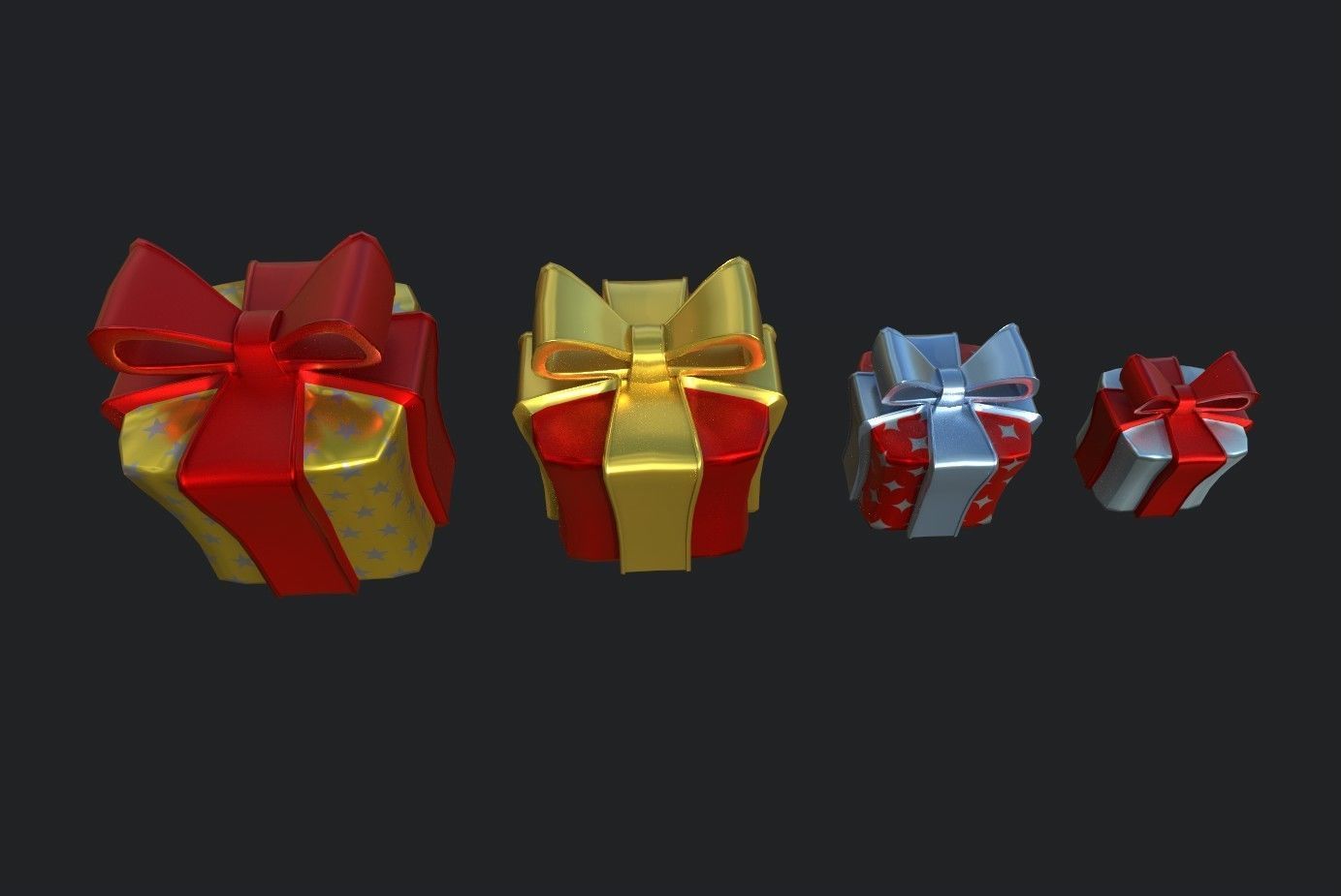 Gifts christmas gift boxes Low-poly 3D model_7
