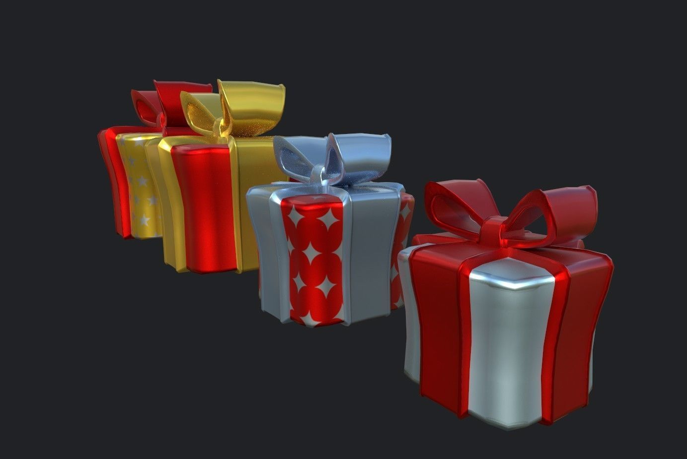 Gifts christmas gift boxes Low-poly 3D model_9