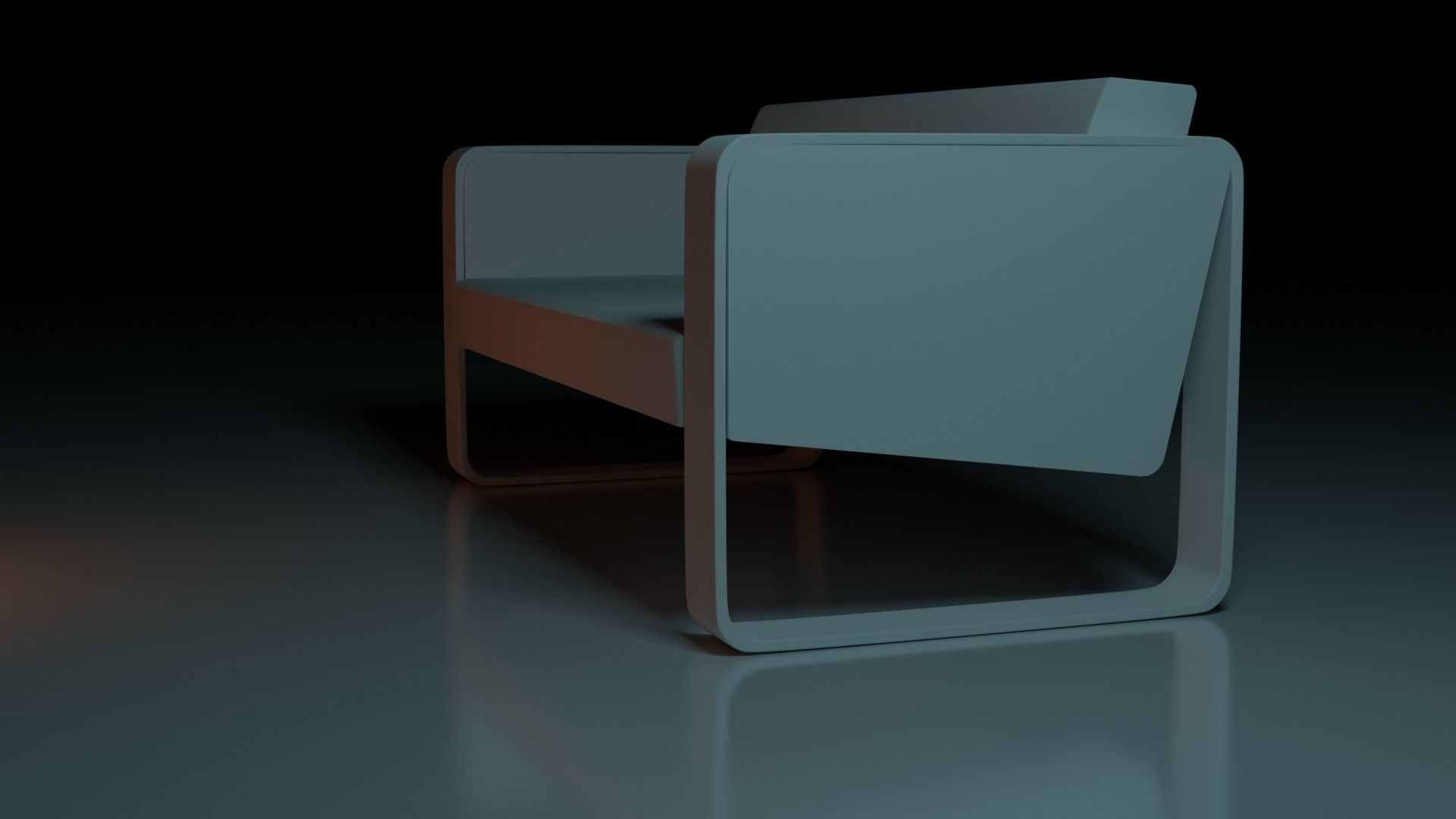 couch leather sofa on wooden platform Low-poly 3D model_3