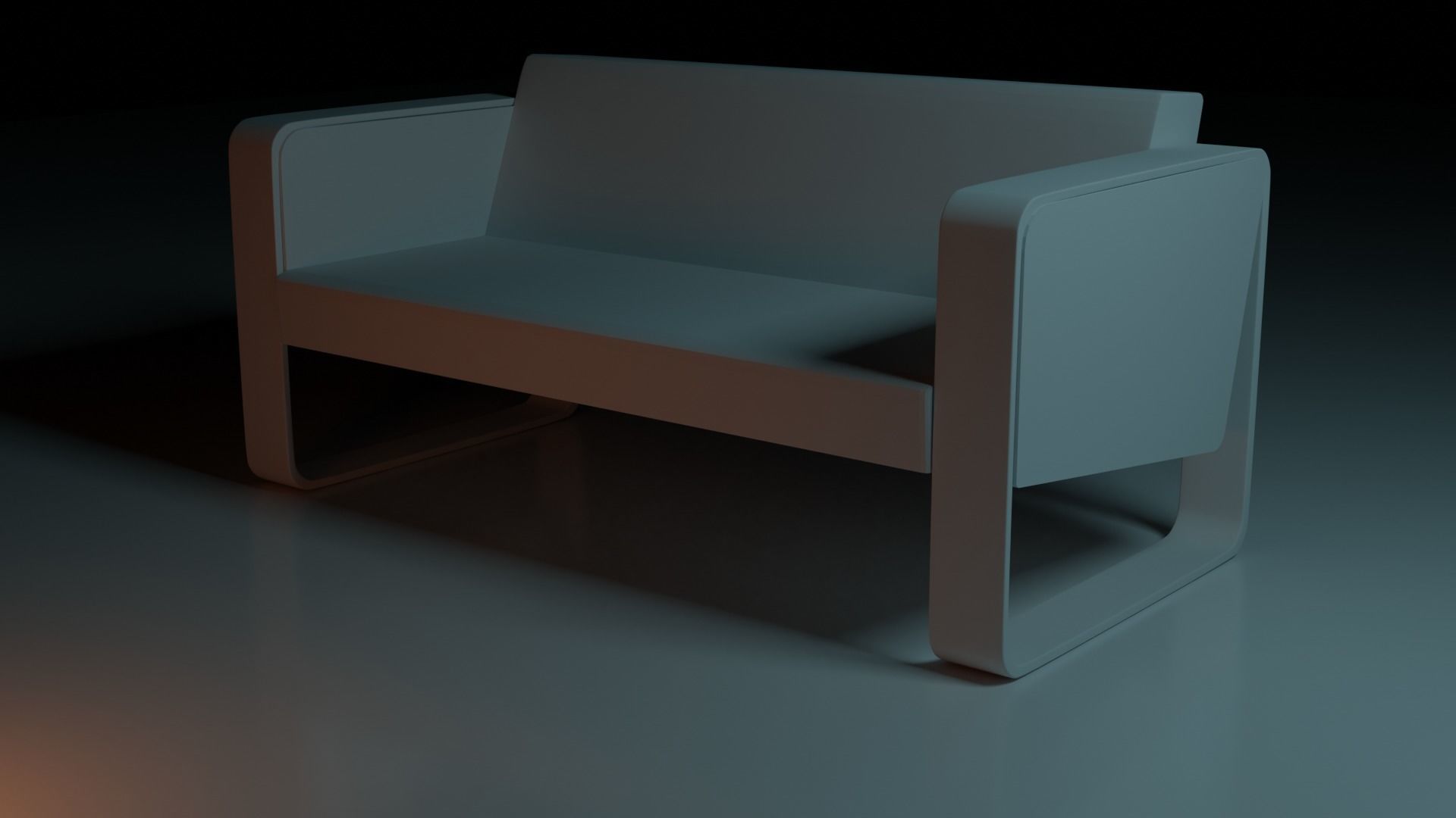 couch leather sofa on wooden platform Low-poly 3D model_4
