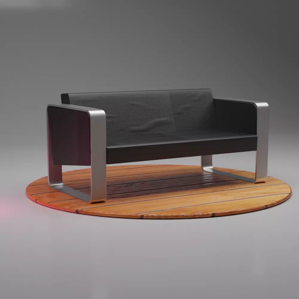 couch leather sofa on wooden platform Low-poly 3D model_0