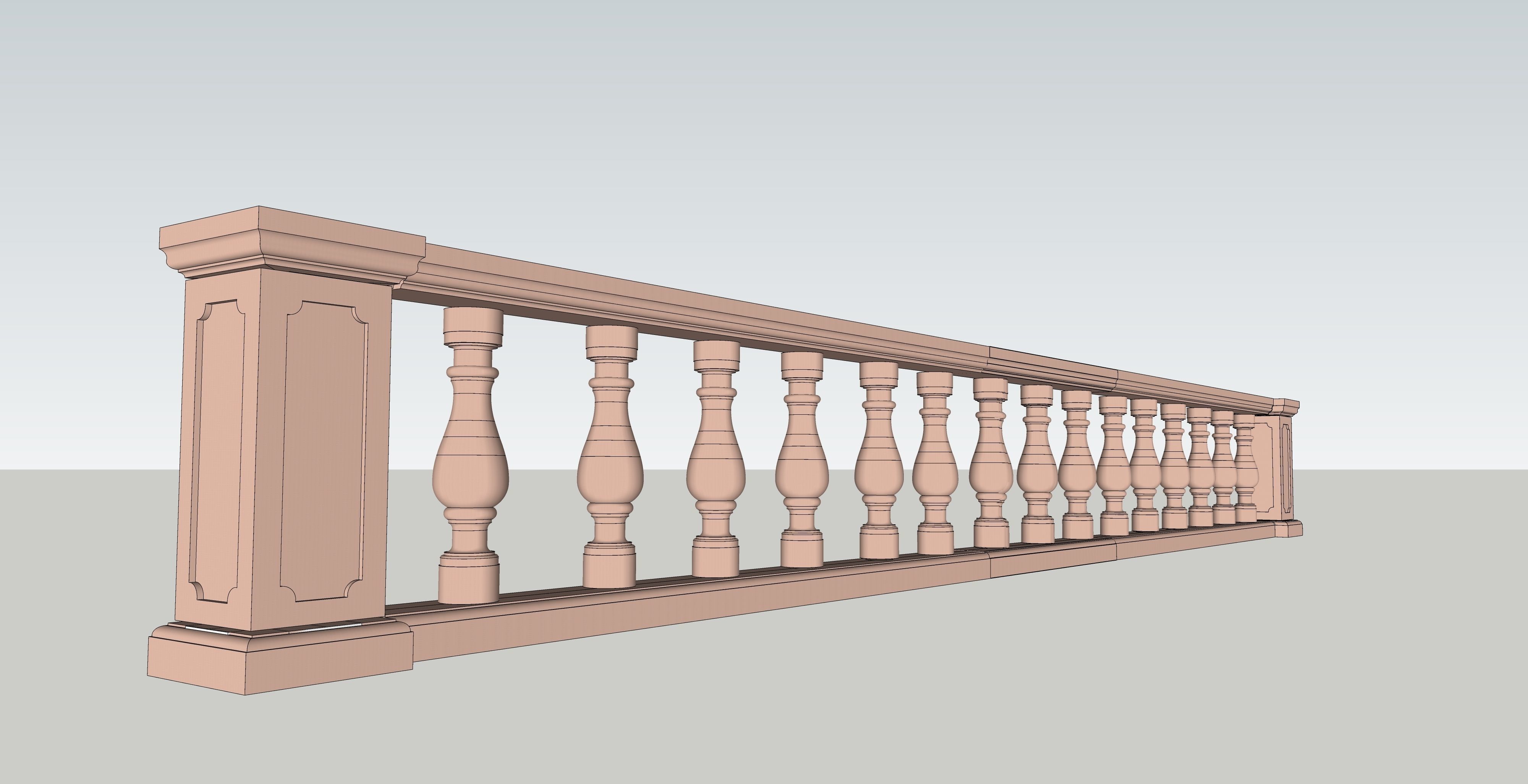 indian jodhpuri stone railing with balester 3D model_1