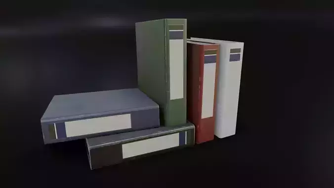 Pack of five old dirty Ring Binder Low-poly 3D model