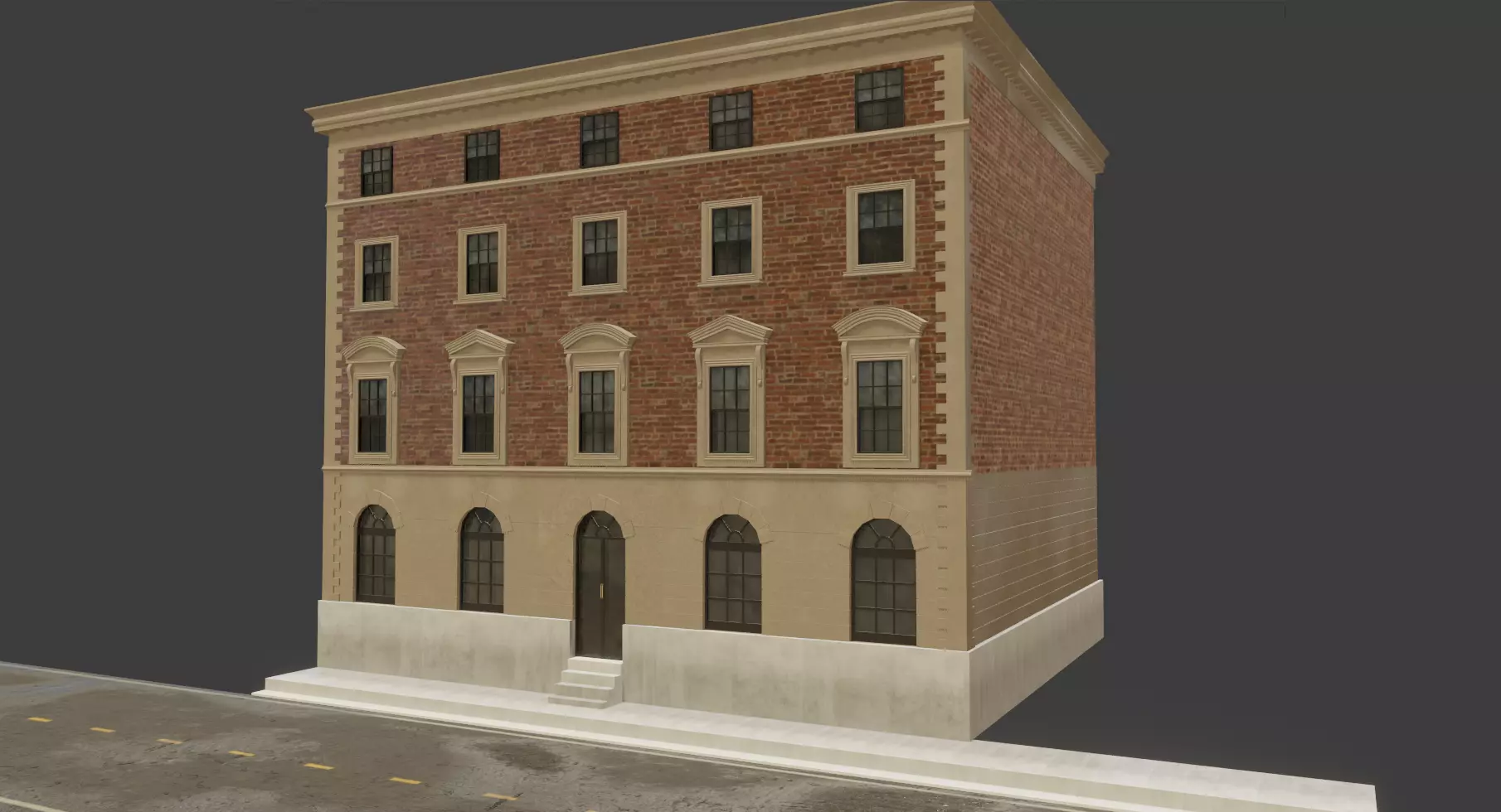 Modular Brick Building Free low-poly 3D model