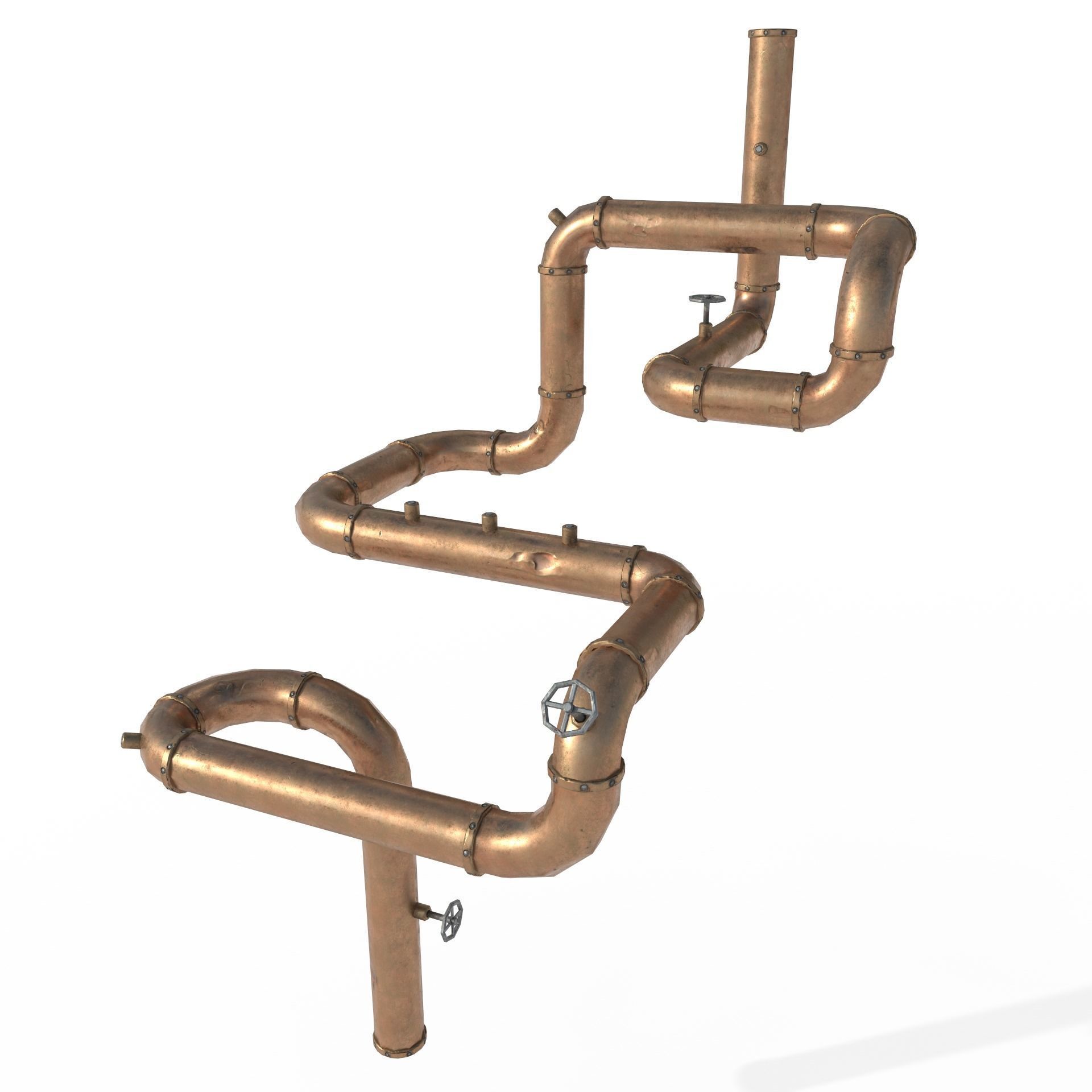 Pipes copper pipe with lines Low-poly 3D model_1